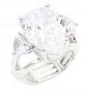 Rhodium Plated With Clear Stone Stretch Ring