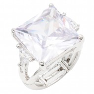 Rhodium Plated With Clear Stone Stretch Ring