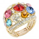 Gold Plated With Multi Color Crystal Stretch Ring