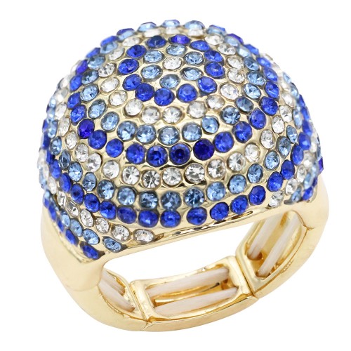 Gold Plated With Blue Crystal Stretch Rings
