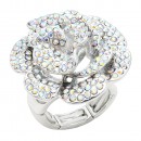 Rhodium Plated With AB Stone Flower Stretch Ring