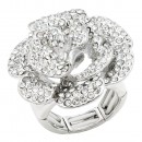 Rhodium Plated With AB Stone Flower Stretch Ring