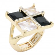 Gold Plated With Clear and Black CZ Stone Strech Rings