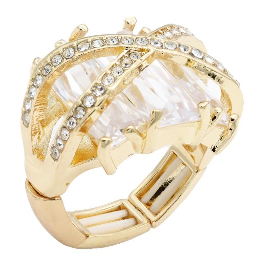 Gold Plated With Clear Stone CZ Strech Rings Gold Plated With Clear Stone CZ Strech Rings