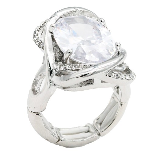 Rhodium Color With Clear Stone Rings Rhodium Color With Clear Stone Rings
