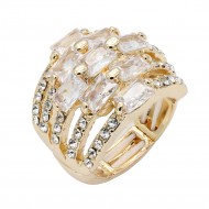 Gold Plated With Clear Crystal Stretch Rings