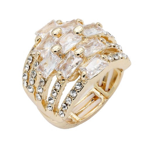Gold Plated With Clear Crystal Stretch Rings Gold Plated With Clear Crystal Stretch Rings