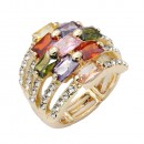 Gold Plated With Clear Crystal Stretch Rings Gold Plated With Clear Crystal Stretch Rings