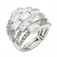 Rhodium Plated With Clear Crystal Stretch Rings