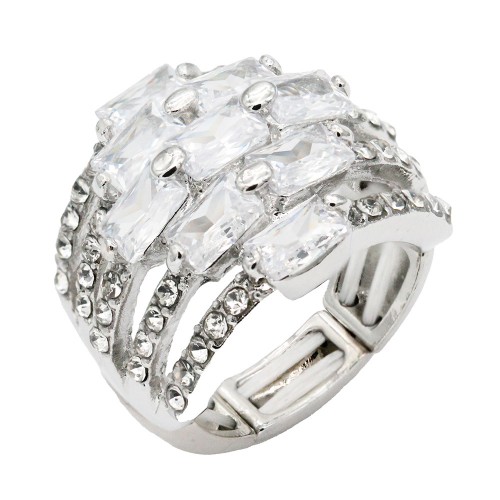 Rhodium Plated With Clear Crystal Stretch Rings Rhodium Plated With Clear Crystal Stretch Rings