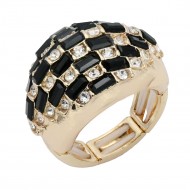 Gold Plated With Jet Black Crystal Stretch Rings