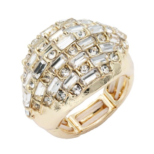 Gold Plated With Clear Crystal Stretch Rings Gold Plated With Clear Crystal Stretch Rings