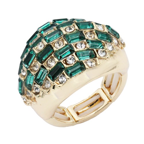 Gold Plated With Green Crystal Stretch Rings Gold Plated With Green Crystal Stretch Rings