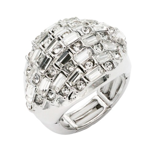 Rhodium Plated With Clear Crystal Stretch Rings Rhodium Plated With Clear Crystal Stretch Rings