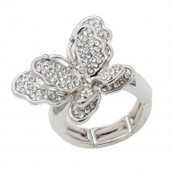 Rhodium Color With Clear Stone Butterfly  Stretch Rings