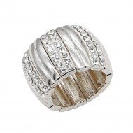 Rhodium Plated With Clear Stone Stretch Rings