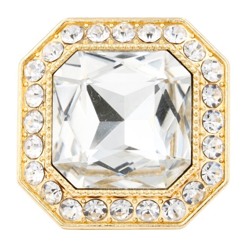 4cm by 4cm Gold Plated Stretch Ring with Clear Crystal