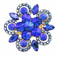 Gold Plated Stretch Ring with Blue AB Crystal