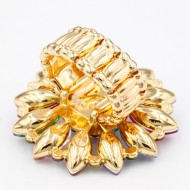 Gold Plated Stretch Ring with Multi-Color Crystal