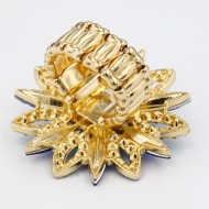 Gold Plated Stretch Ring with Blue AB Crystal