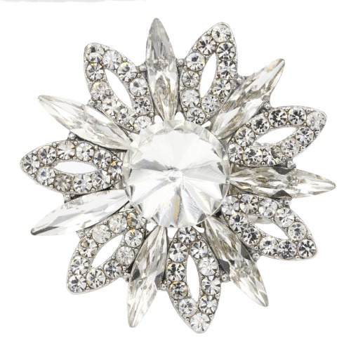 Rhodium Plated Stretch Ring with Clear Crystal