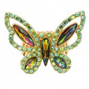 Gold Plated Butterfly Stretch Ring with Green AB Crystal