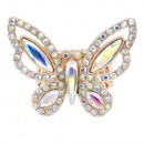Rhodium Plated Butterfly Stretch Ring with Clear Crystal