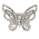 Rhodium Plated Butterfly Stretch Ring with AB Crystal