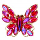 Gold Plated With Blue AB Crystal Butterfly Stretch Rings