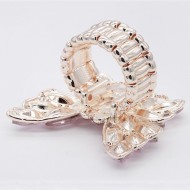 Rose Gold Plated With Ping Color Crystal Butterfly Stretch Rings