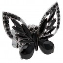 Jet Black Plated With Montana Blue Crystal Butterfly Stretch Rings