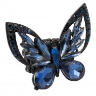 Jet Black Plated With Montana Blue Crystal Butterfly Stretch Rings