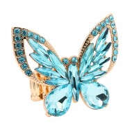 Gold Plated With Aqua Blue Crystal Butterfly Stretch Rings