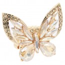 Gold Plated With Green AB Crystal Butterfly Stretch Rings