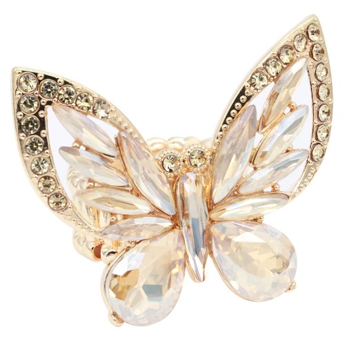 Gold Plated With Topaz Crystal Butterfly Stretch Rings