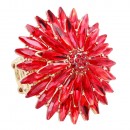 Gold Plated With Red Crystal Two Layers Radiant Floral Stretch Rings