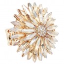Gold Plated With Clear Crystal Two Layers Radiant Floral Stretch Rings