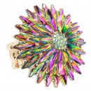 Gold Plated With Clear Crystal Two Layers Radiant Floral Stretch Rings