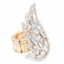 Gold Plated With Clear Crystal Angel Wing Stretch Rings