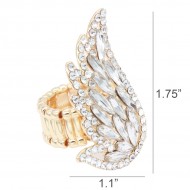 Gold Plated With Clear Crystal Angel Wing Stretch Rings