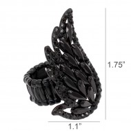 Jet Black Plated With Jet Color Crystal Angel Wing Stretch Rings