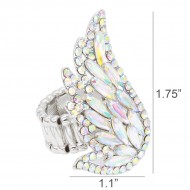 Rhodium Plated With AB Crystal Angel Wing Stretch Rings