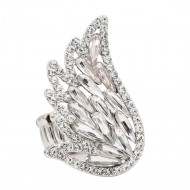 Rhodium Plated With Clear Crystal Angel Wing  Stretch Rings