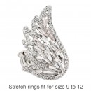 Rhodium Plated With Clear Crystal Angel Wing  Stretch Rings