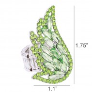 Rhodium Plated With Green Crystal Angel Wing Stretch Rings