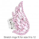 Rhodium Plated With Pink Crystal Angel Wing Stretch Rings