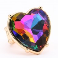 Gold Plated With Green AB Crystal Heart Shape Stretch Rings