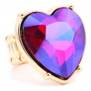 Gold Plated With Red AB Color Heart Shape Crystal Stretch Rings