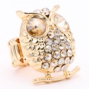 Rhodium Plated With Clear Crystal Owl Stretch Rings