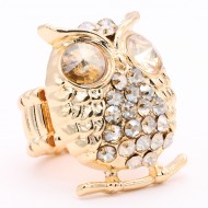 Gold Plated With Clear Crystal Owl Stretch Rings